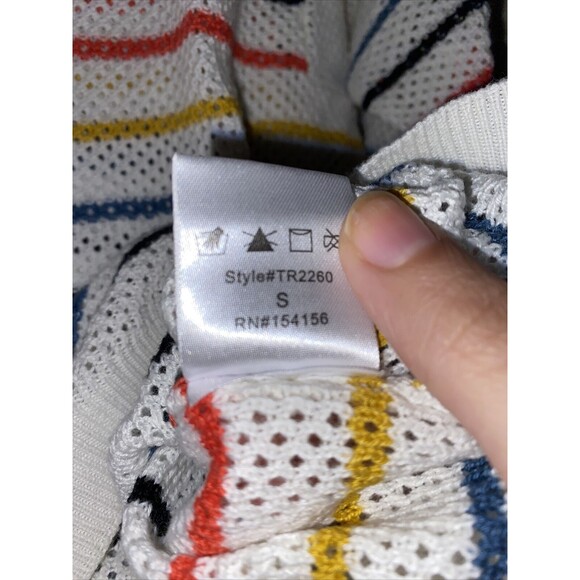 Mod Ref Sweater White Pullover Net Knit Boutique Colorful Stripes Women's Small - Picture 7 of 9